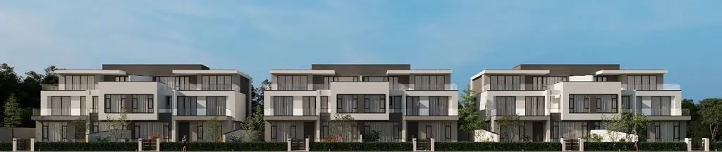 Exterior rendering of Onlyou Njumbi Villas in Lavington, with flat roofs, large windows and landscaped frontage.