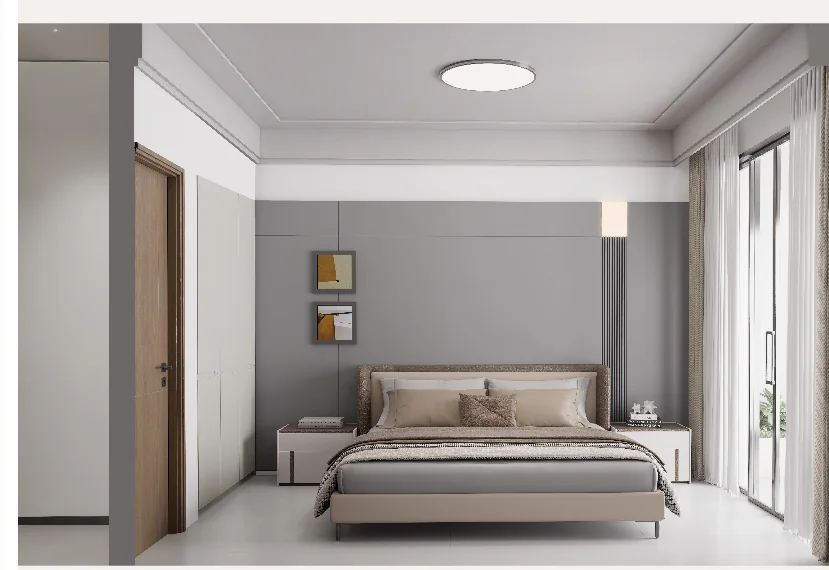 Bedroom rendering at Oxford Garden, Kilimani, with a double bed, bedside tables and glass doors.