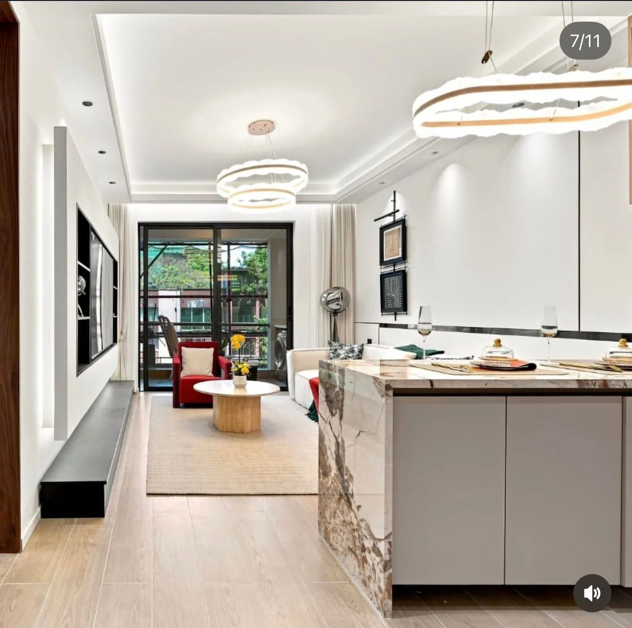 Living area with dining counter and sliding balcony doors at Versailles Garden II, Kileleshwa.